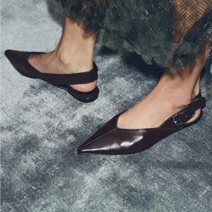 Zara Leather Flats Mules with Buckle Size 8